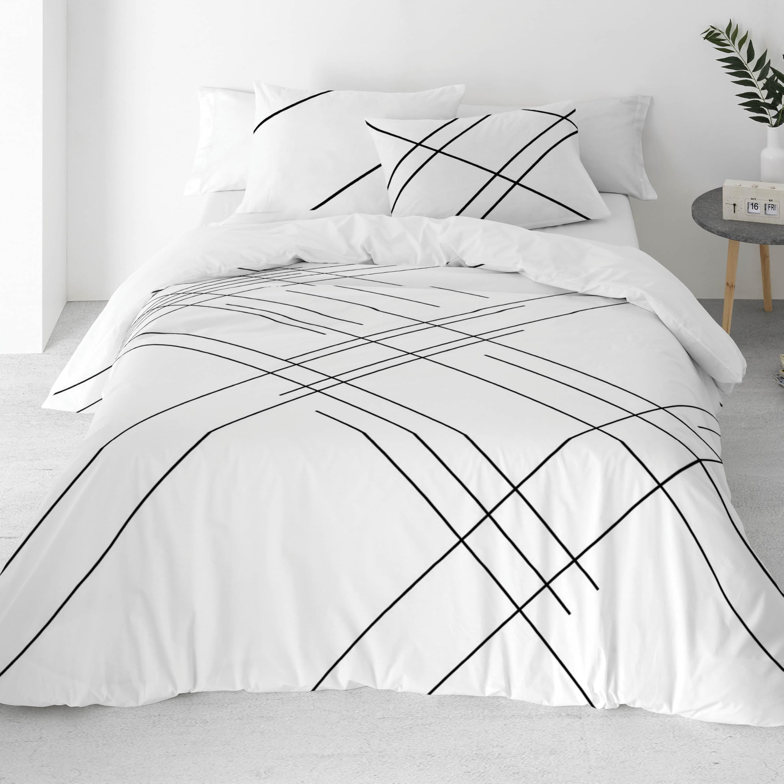 NATURALS - Funda Nórdica Estampada 100% Algodón Natural - Cama 150 - Incluye 2 Fundas de Almohada 45x90 cm, Tacto Suave, Certificado OEKOTEX - Colección 2024/2025 (Line, 240x220 cm)