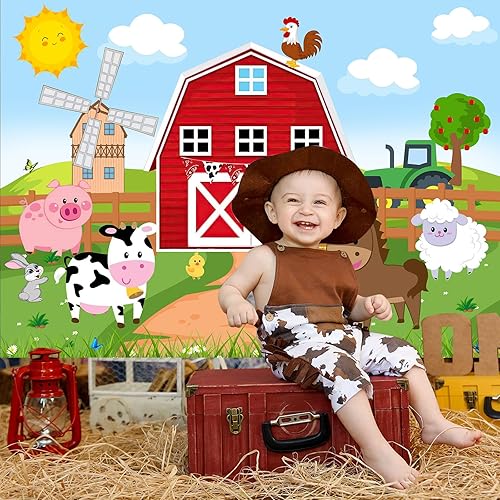 Miniatura 4 de Avezano Fondo de animales de granja, granero rojo, fiesta de cumpleaños, decoración de animales de granero, baby shower, suministros de fondo de