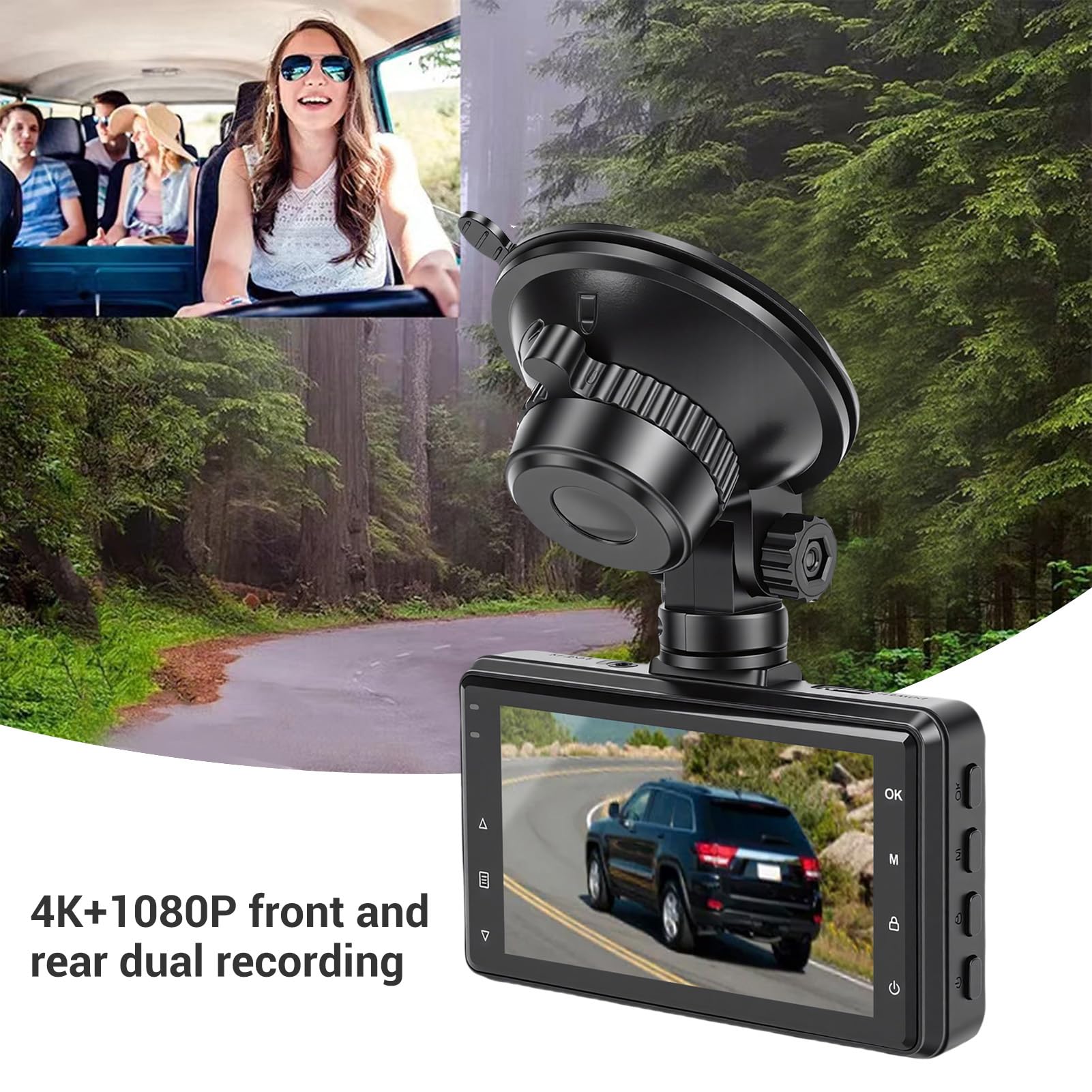 Cuifati Podwójna Kamera Samochodowa 4K z Przodu i z Tyłu, Kamera Samochodowa 4K+1080P do Samochodów, Kontrola Aplikacji WiFi 2,4G, Wykrywanie Kolizji Czujnika G, Nagrywanie w Pętli, do