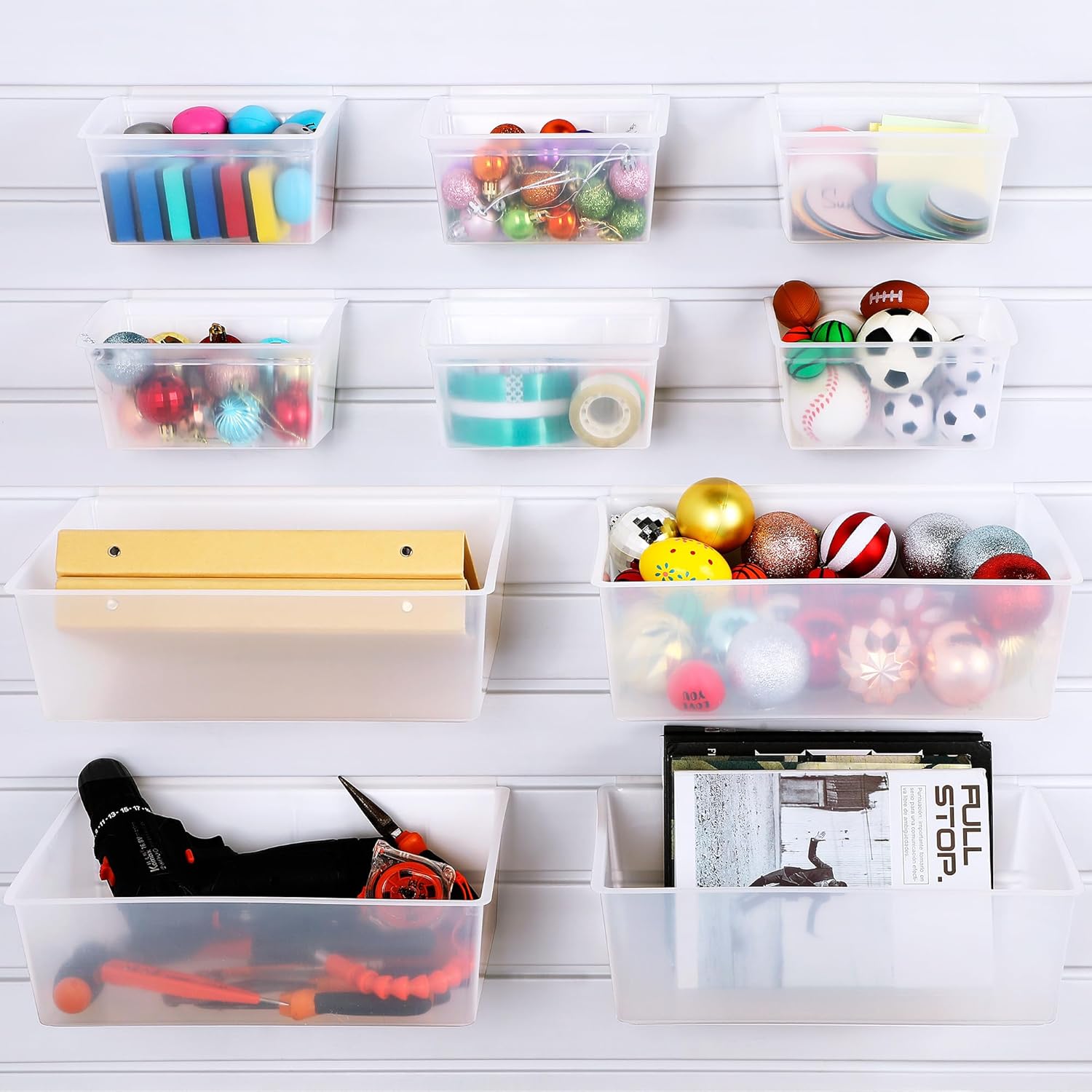 Soaoo 15 Pcs Storage Bin Designed for PVC Slatwall, 2 Size