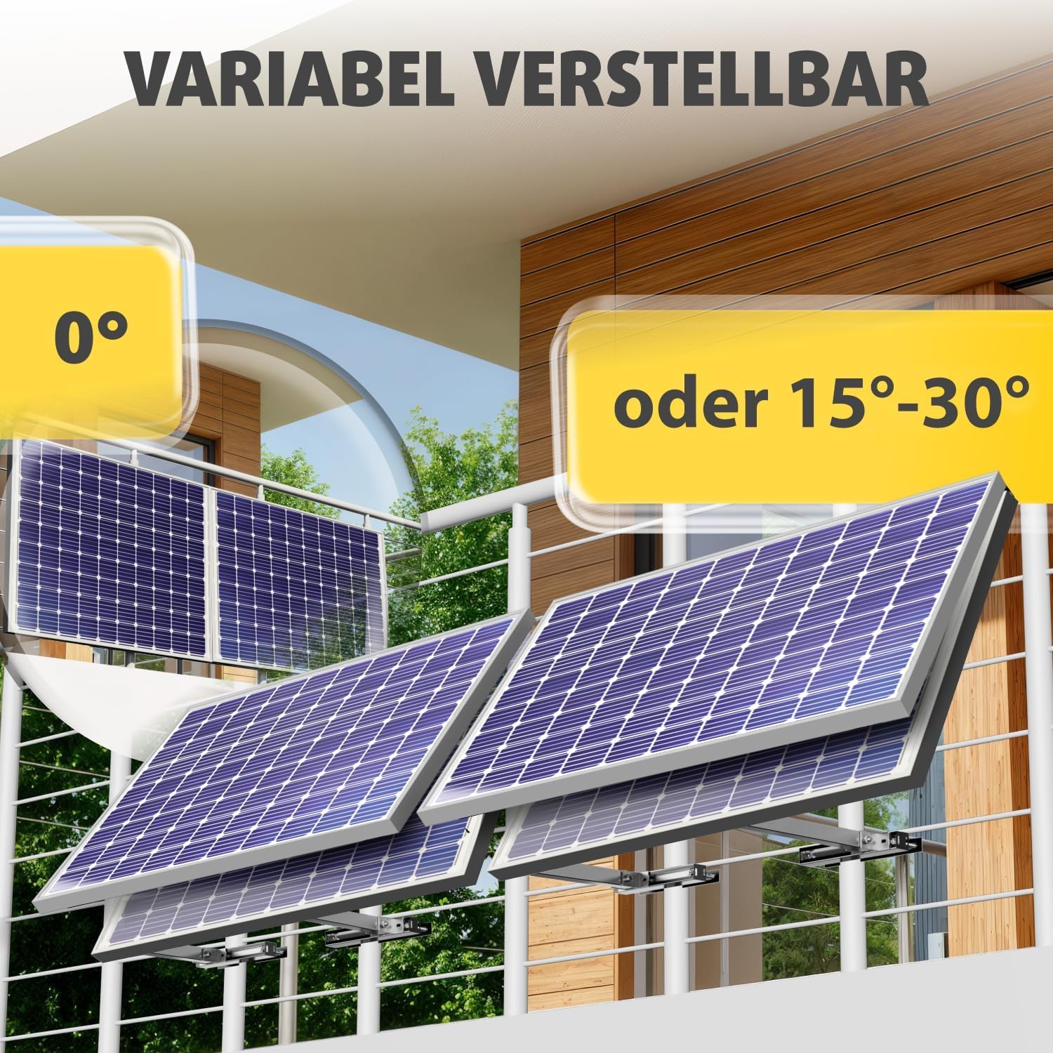 Avoltik 2x Balkonkraftwerk Halterung Balkon Geländer für alle Solarpanel-Größen I Solarmodul Halterung aus robustem Aluminium I Balkonkraftwerk Befestigung verstellbarem Winkel 0 ° oder 15-30°