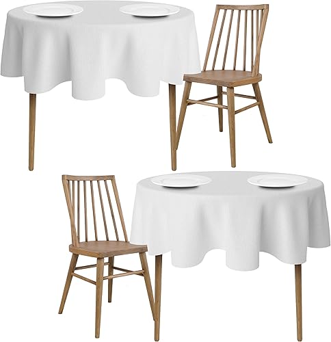 Paquete de 2 manteles redondos blancos de 60 pulgadas para mesas de 20-48 pulgadas Mantel de tela de poliéster lavable texturizada de alta calidad