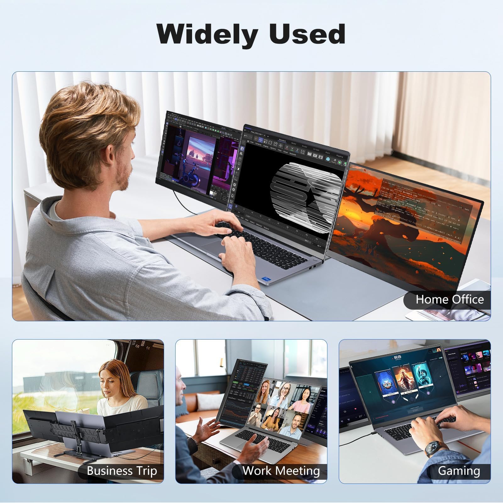 DEPGI 14" Laptop Screen Extender, 1200P FHD One Cable Connect Portable Triple Monitor, Dual Screen Monitor Fits 13"-17.3" Laptop with Stand for MacOS/Windows — view 8