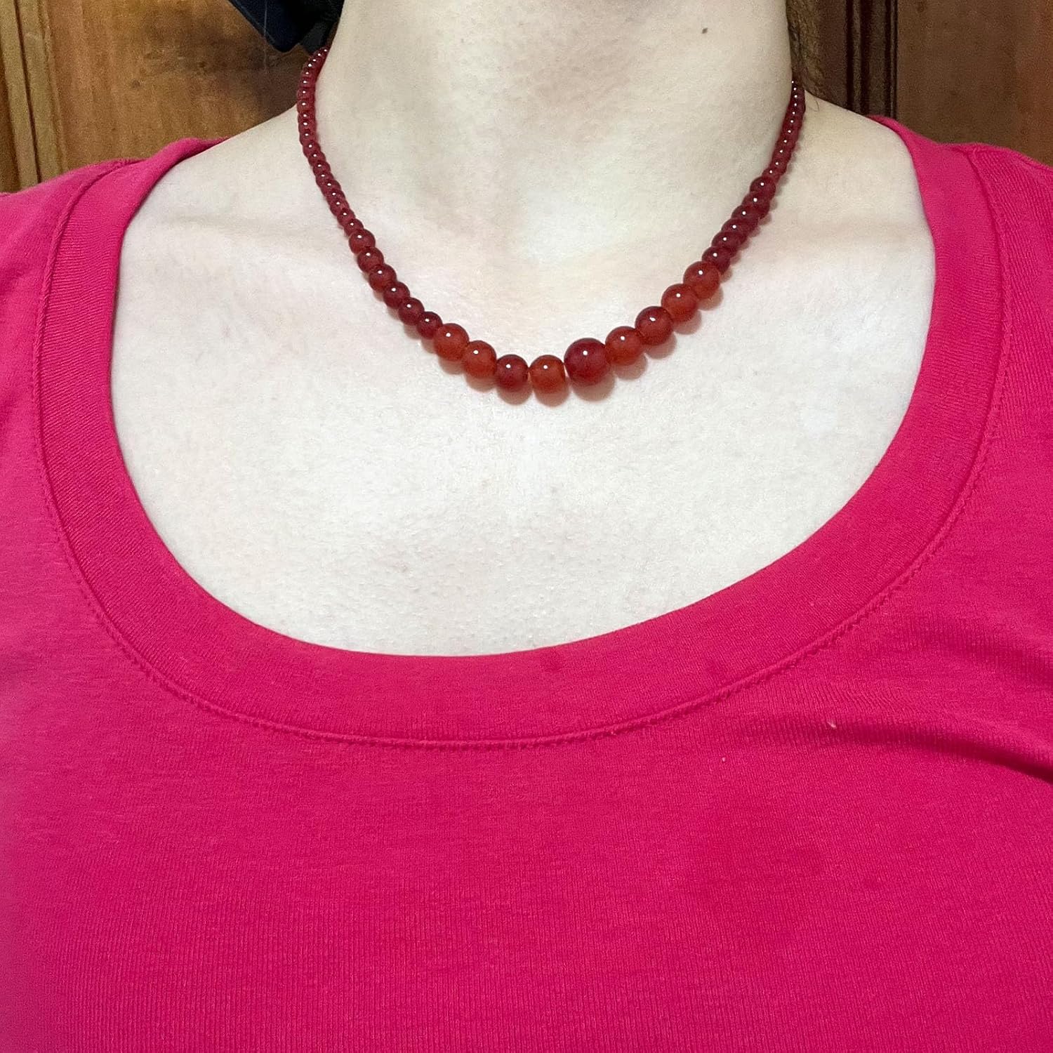 Red Carnelian Beaded Necklace for Women Red Garnet Crystal Round Bead Choker Necklace Small Big Beads Pendant Necklaces Onyx Gem Healing Jewelry Gift - Image 2