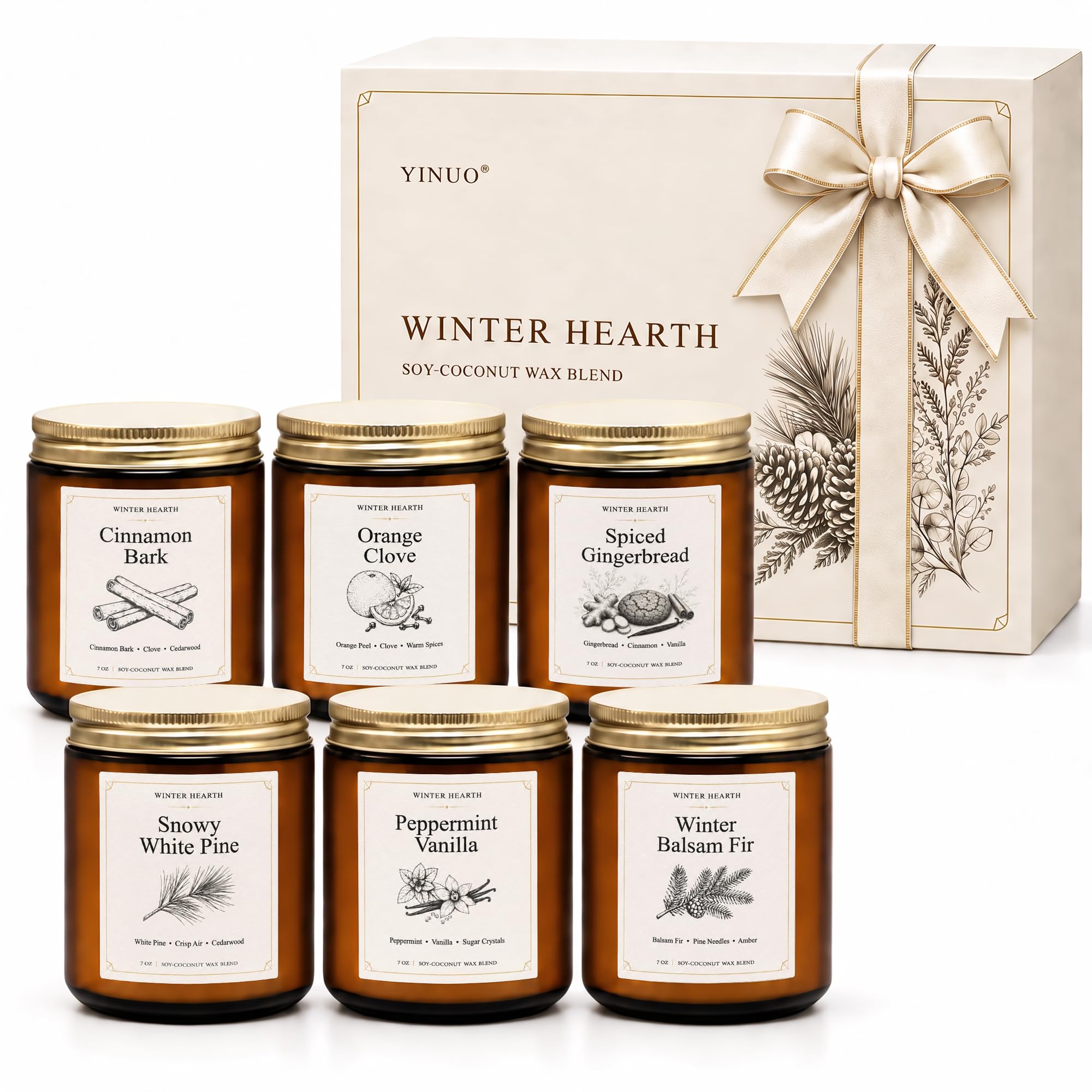 Winter Scented Candles 6 Pack 7oz Soy-Coconut Set