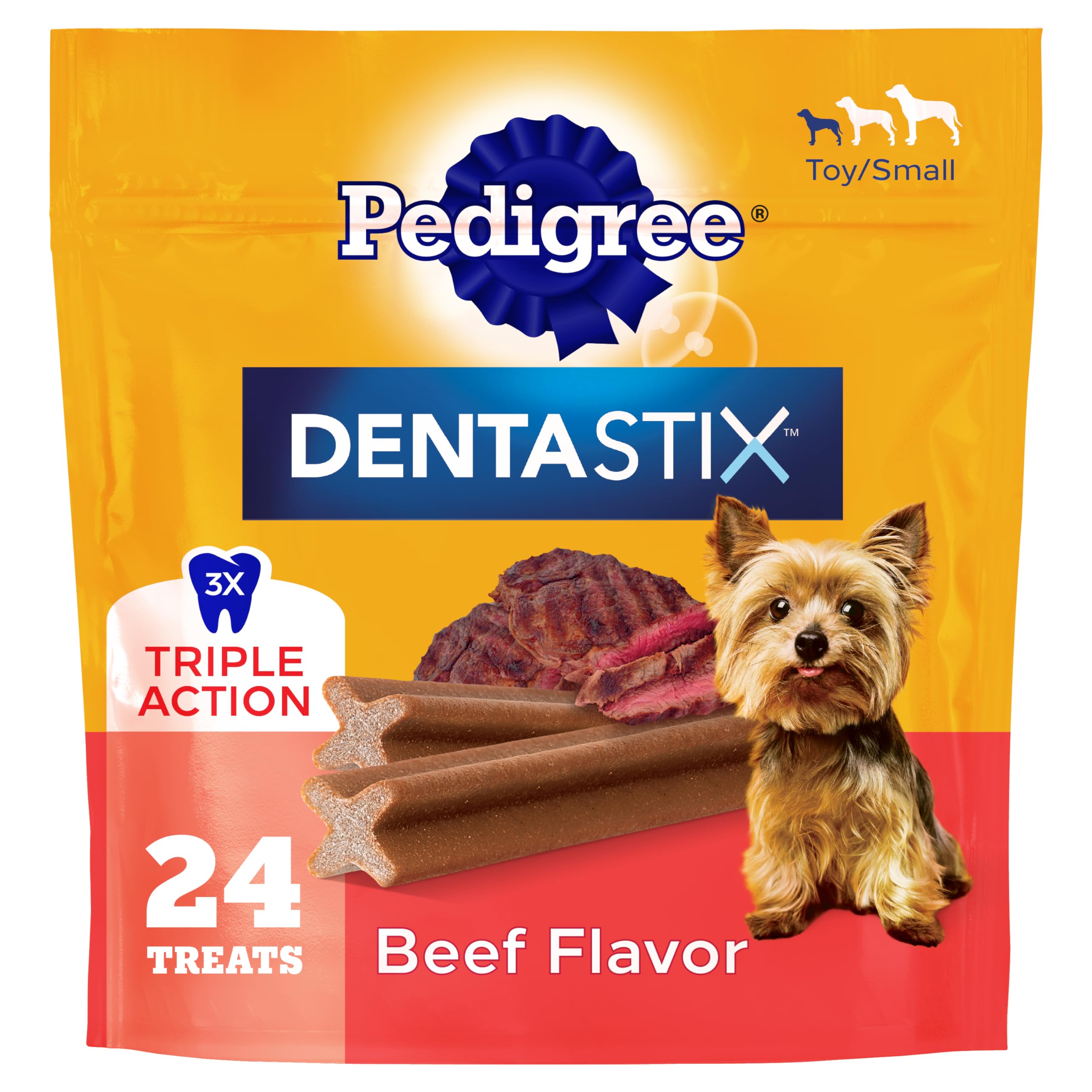Pedigree Dentastix Dental Chews for Dogs, Small and Toy Breed Dog Treats, Beef Flavor, (7) 24ct Bags (168 Treats Total)