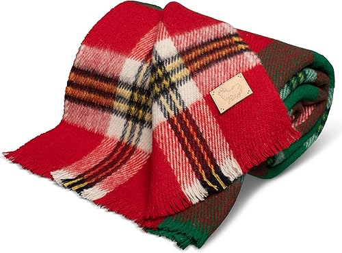 Manta de lana a cuadros de tartán, cálida, gruesa, pesada, 5 libras, 675 GSM, lavable a máquina, calidad tradicional de reliquia, rojo y verde