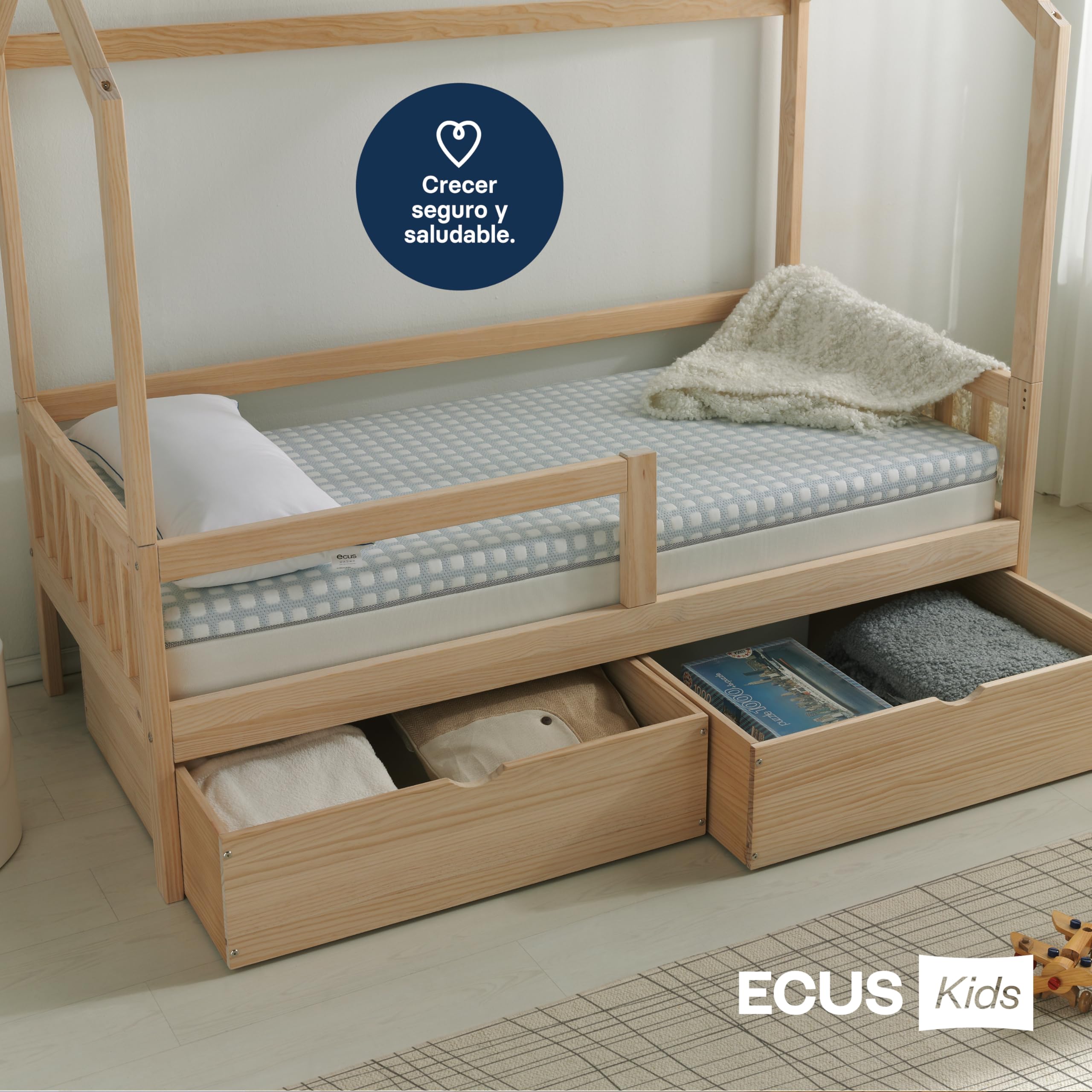 Ecus Kids, Colchón Infantil Care Ultimate Junior 90x200, Muelles Ensacados, Extra Transpirable, Firmeza Adecuada, Tejido Xtra-Cool, Altura 19 cm