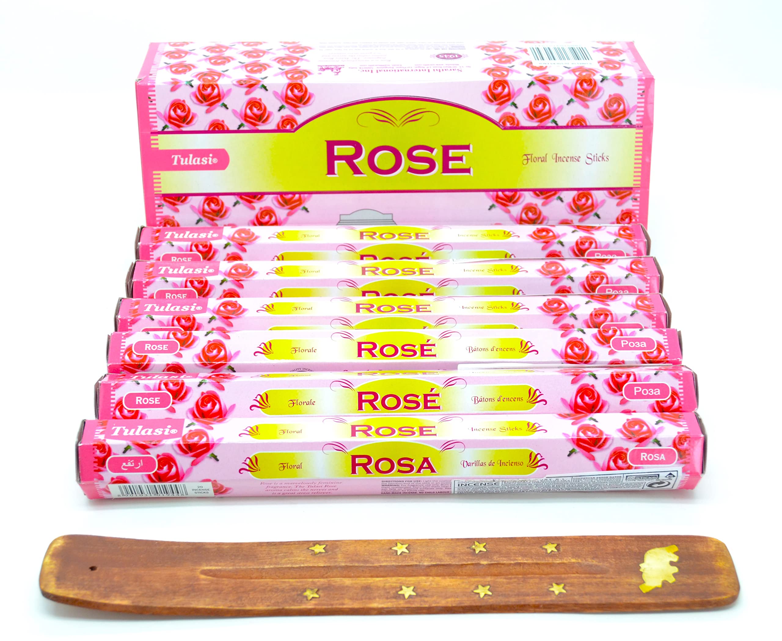 Incense Sticks (Pink Rose) Rose Rose Incense Sticks Joss 120 Incense Sticks Home Fragrance Joss Sticks with Ashtray Ash Catcher