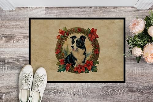 Miniatura 2 de Caroline's Treasures DAC2324MAT Border Collie Christmas Flowers Doormat Front Door Mat Indoor Outdoor Rugs for Entryway, Non Slip Washable Low Pile,