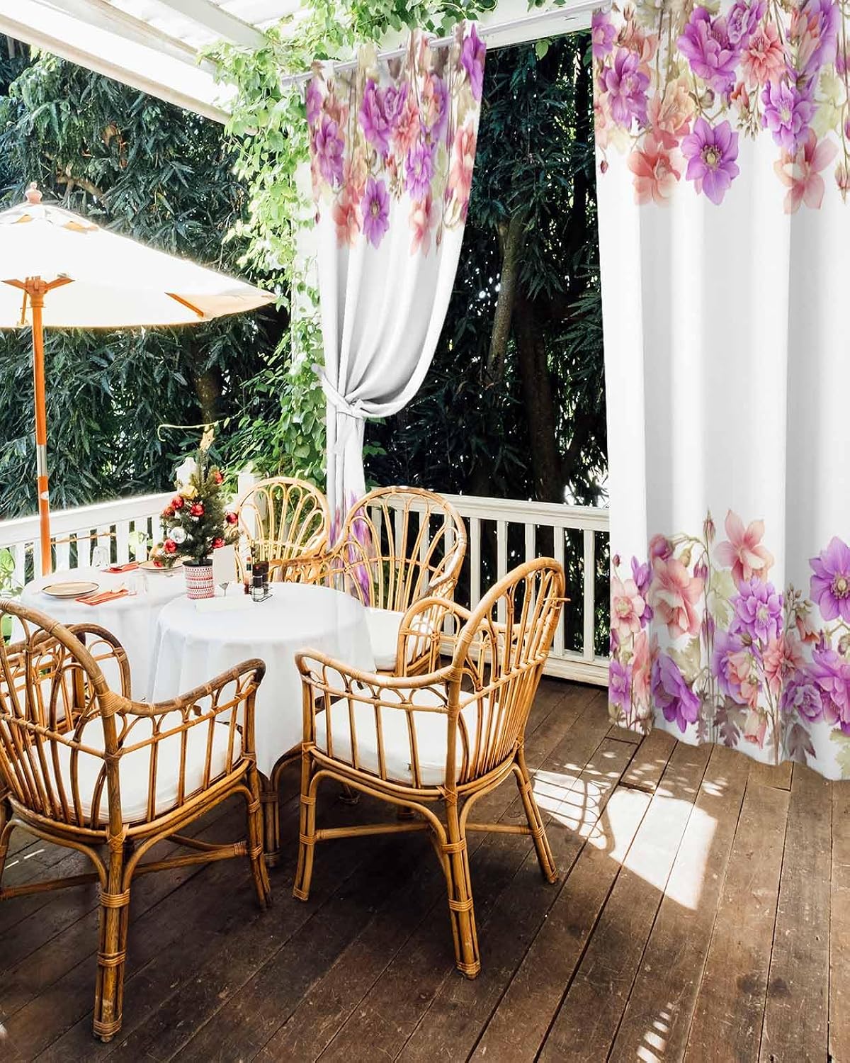 Waterproof Weatherproof Outdoor Patio Curtains Spring Farmhouse Style Plant Blue and Pink Flowers Light Filtering Outside Curtains Anti-Rust Wide Grommet Curtains for Garden Privacy, 1PCS 54x84in