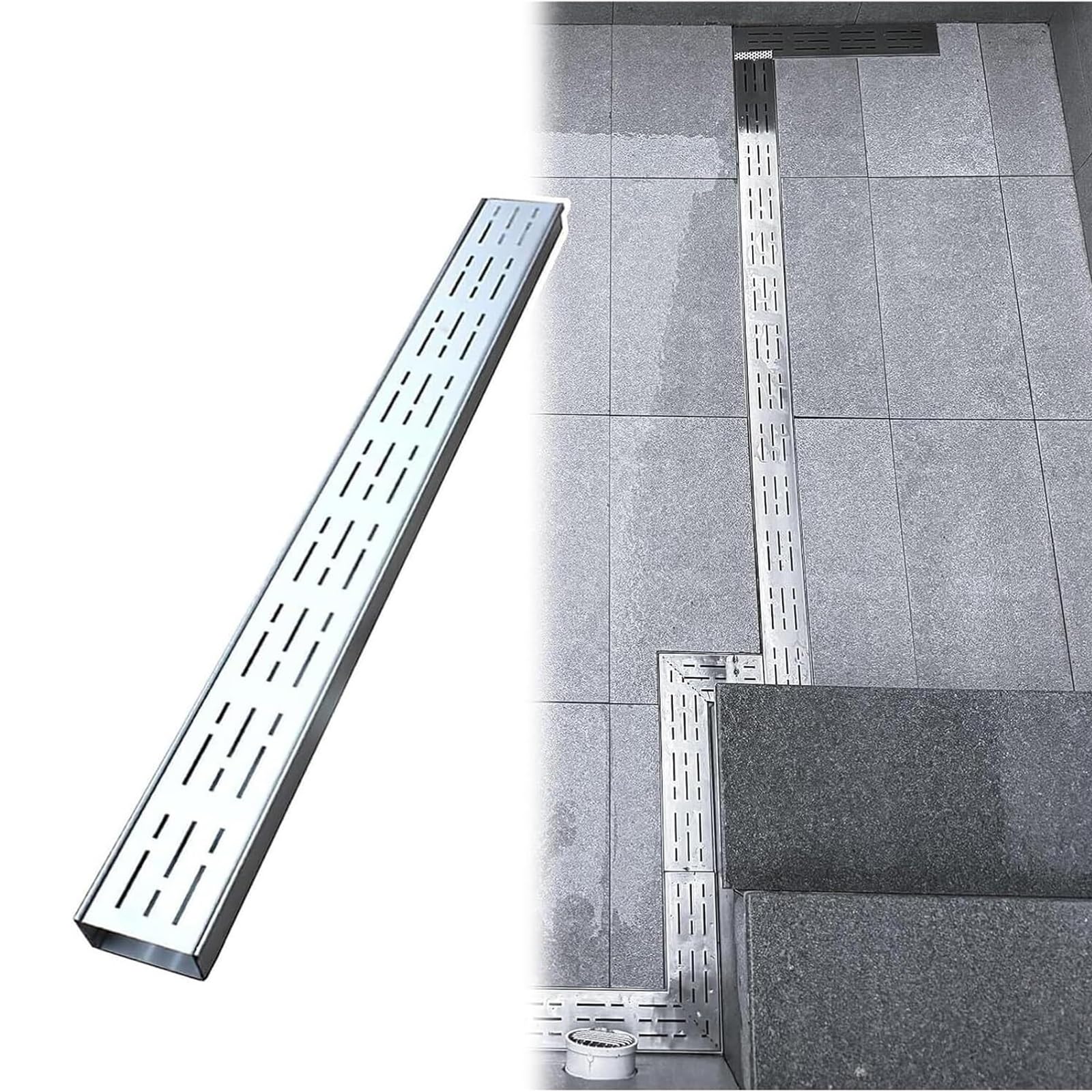 GLDYTVF Slim Stainless Steel Narrow Channel Drain Grate, Linear Trench Drain for Driveways & Patios, Low Profile Outdoor Drainage Solution (10x5cm/4x2in)