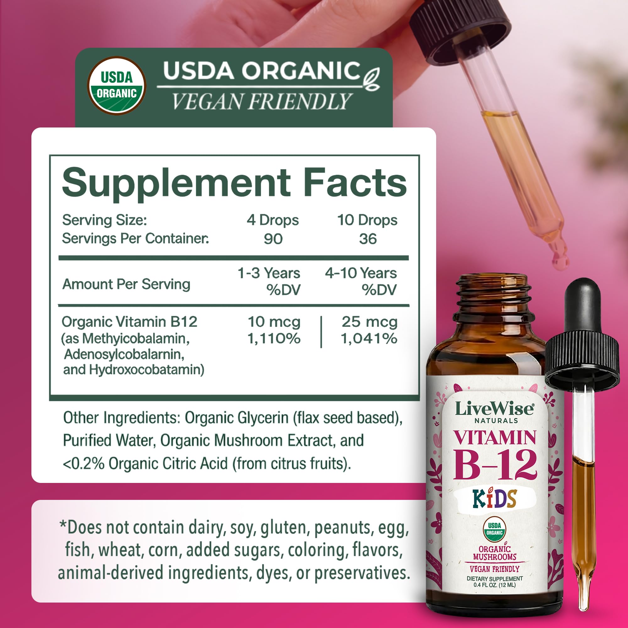 Vitamin B12 Liquid Drops for Kids, Toddlers & Children, Low Dose — Amazon image 3