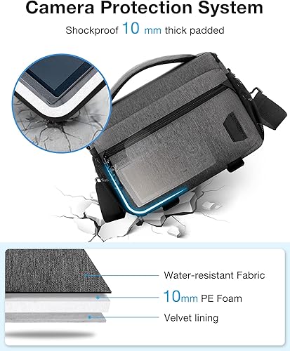 Miniatura 21 de BAGSMART Bolsa pequeña para cámara para fotógrafos, bolsas de hombro compactas para cámaras DSLR/SLR/SLR/sin espejo, funda cruzada impermeable