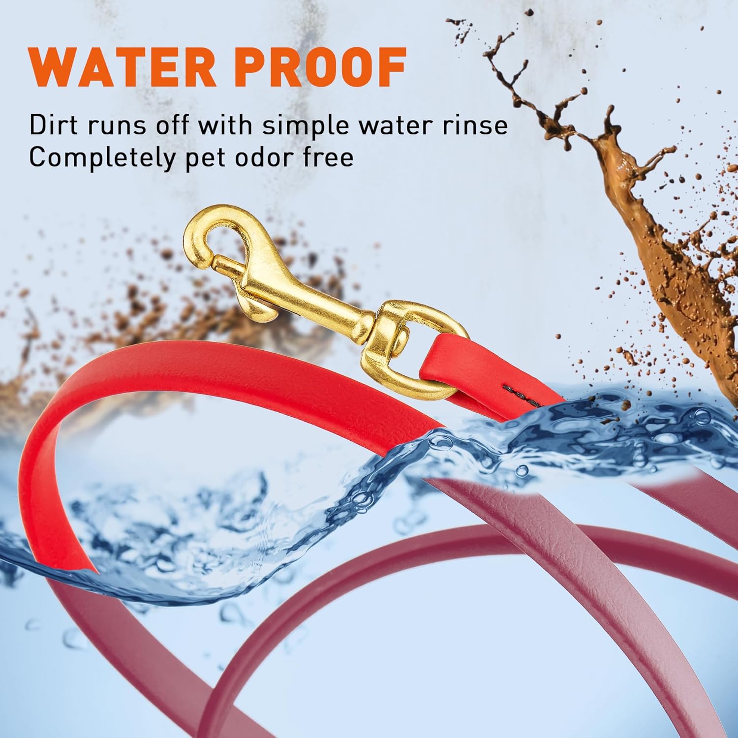 Viper Biothane K9 Working Dog Leash Waterproof Lead for Tracking Training Schutzhund Odor-Proof Long Line with Solid Brass Snap for Puppy Medium and Large Dogs, 15ft Cherry Red