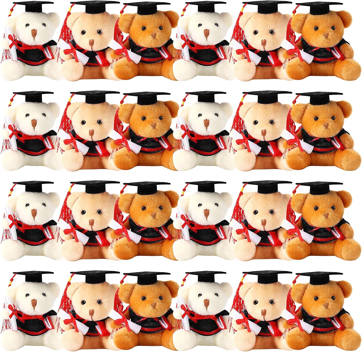 24Pcs Mini Graduation Bear, 3.54 inch Graduations Stuffed Animals Bulk Teddy Bear Graduation Gifts with Black Cap for Kindergarten High School College Elementary Party (3 Colors)