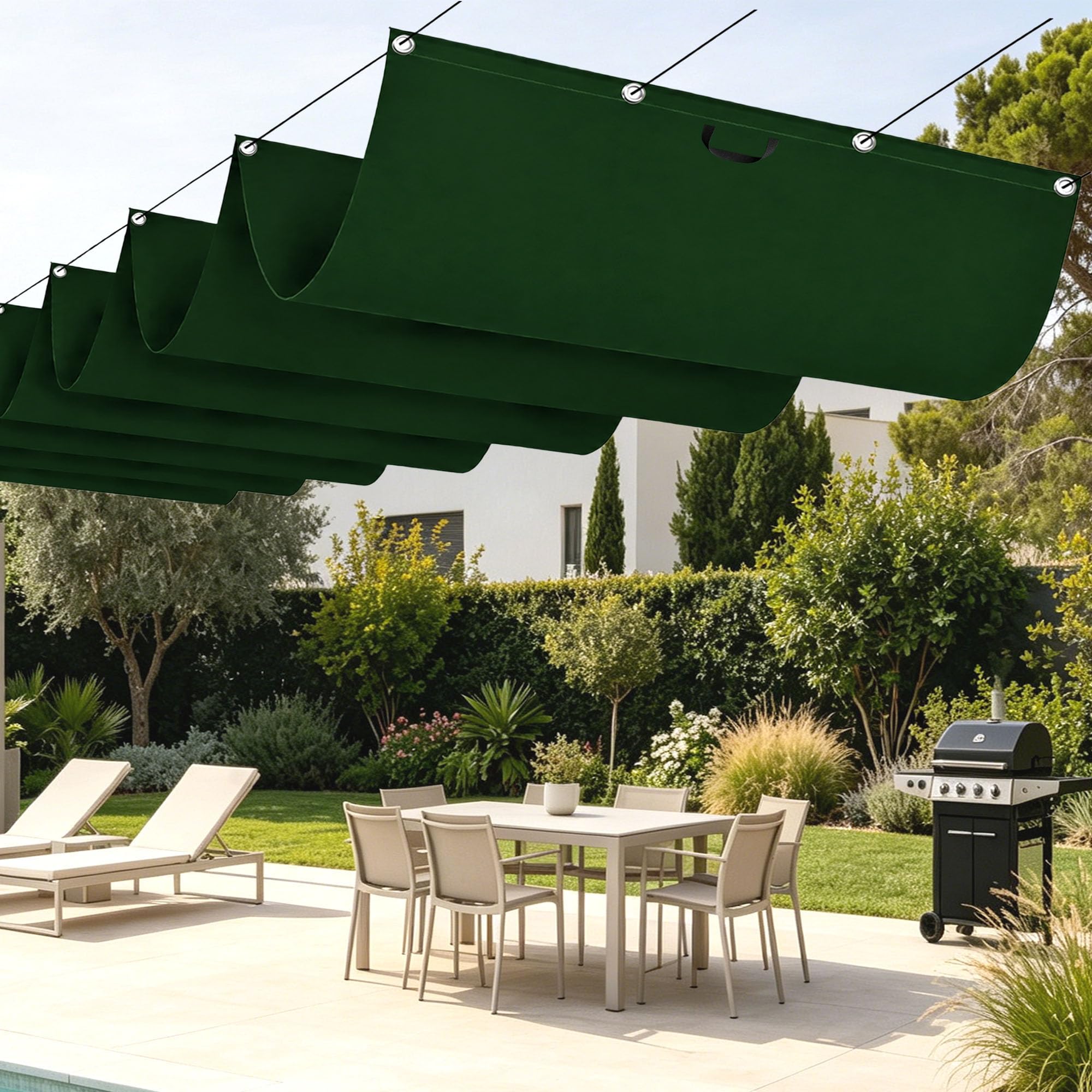 Voile d'ombrage vague rétractable pour bloquer la chaleur du soleil sur votre terrasse