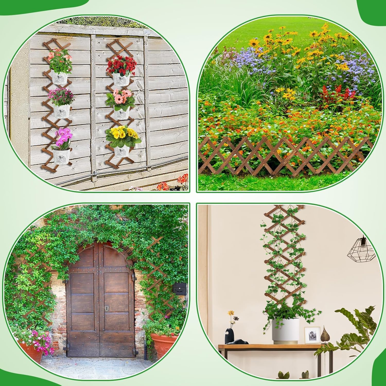LATERN 2 Pièces Treillis Extensible pour Plantes, 180CM x 30CM Panneau en Treillis de Bois pour Plantes Grimpantes Cadre Décoratif Mural Suspendu pour Chambre Jardin Terrasse Intérieur Extérieur