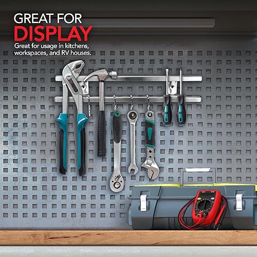 Miniatura 5 de Modern Innovations Soporte magnético para cuchillos de acero inoxidable (12 pulgadas), barra doble de montaje en pared con 8 ganchos, tira magnética