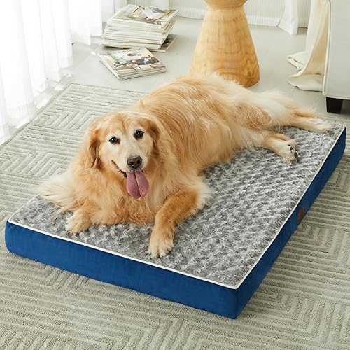 Vista 24 de WNPETHOME Cama ortopédica grande para perro, cama grande impermeable para perros con funda extraíble lavable y parte inferior antideslizante, Azul