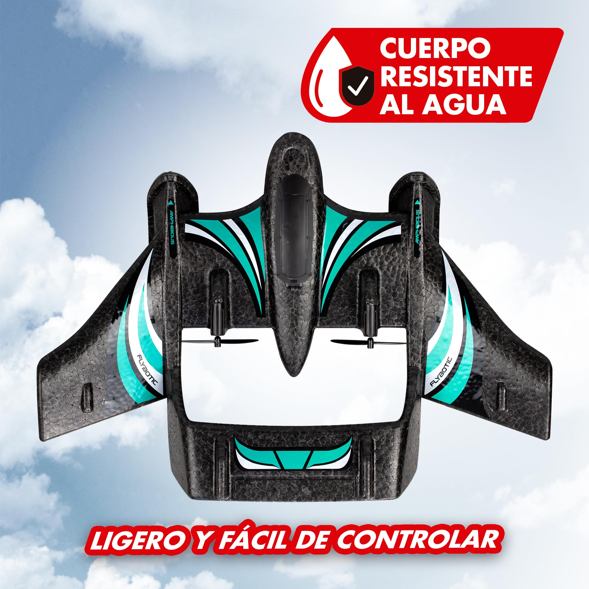 Bizak Aqua Wingz 62004498 RC Flugzeug mit LED-Leuchten, Starthilfe auf Wasser oder Erde, robuster EPP-Schaumstoff, ab 10 Jahren