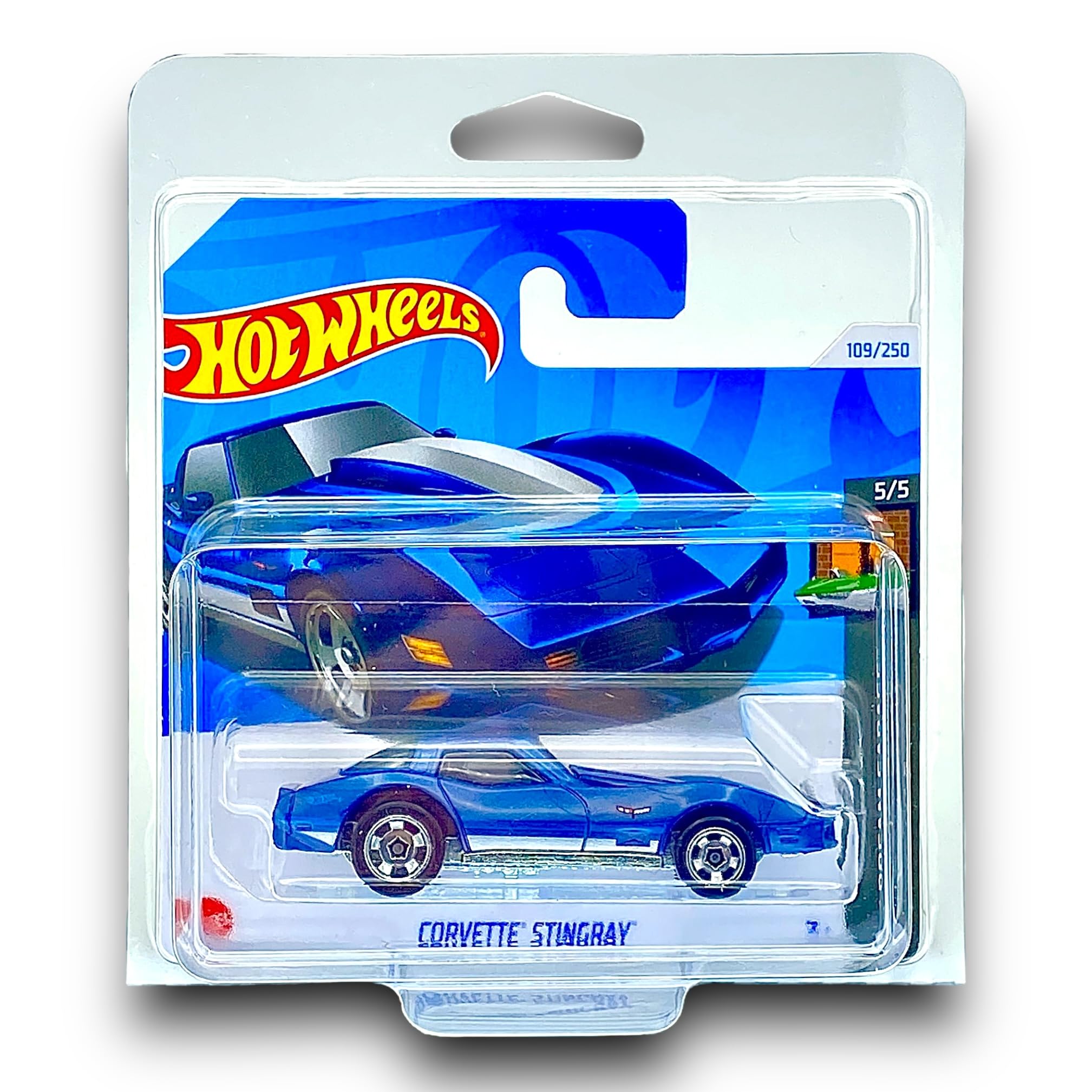 Hot Wheels Corvette Stingray (Blue) 5/5 HW Dream Garage - 2024-109/250 (Short Card) - includes a KLAS Car Keeper Protector Case - HTD53