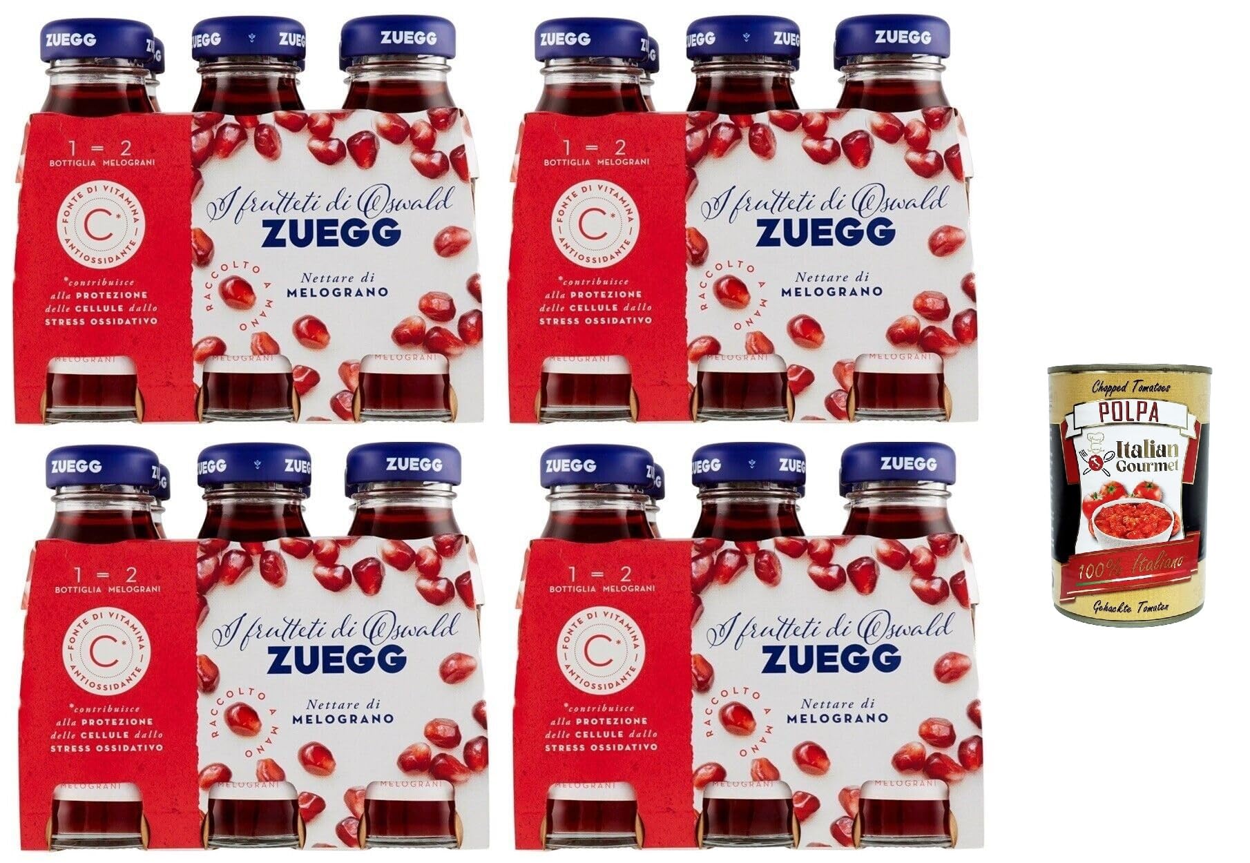 Zuegg Nettare di Melograno, Granatapfelnektar,Granatapfel Fruchtsaft, Erfrischendes alkoholfreies Getränk, 24x 125ml Einweg-Glasflasche + Italian Gourmet polpa 400g