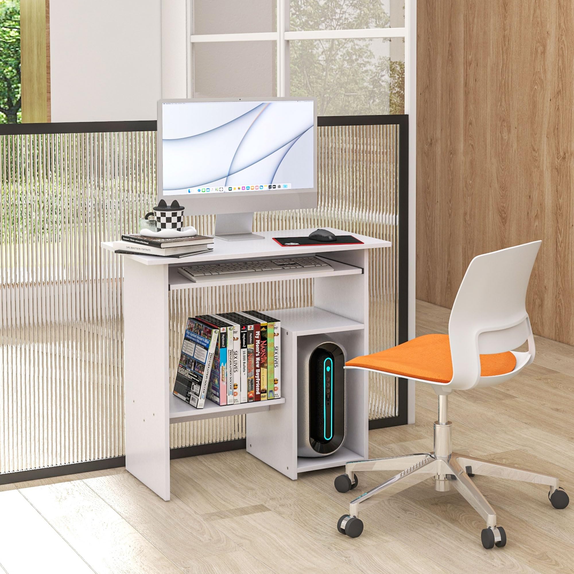 HOMCOM Petit Bureau D'Ordinateur avec Support CPU 80 x 45 x 75 cm Blanc