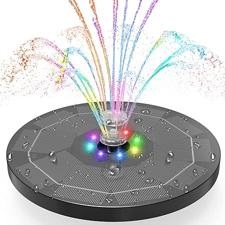 AISITIN 5.5W Solar Fountain Pump with LED Lights, Solar Powered Water Fountain Pump with 3000mAh Battery and 7 Double Sprayer Nozzles Floating Pool Fountain for Bird Bath, Garden, Pond, Pool, Outdoor