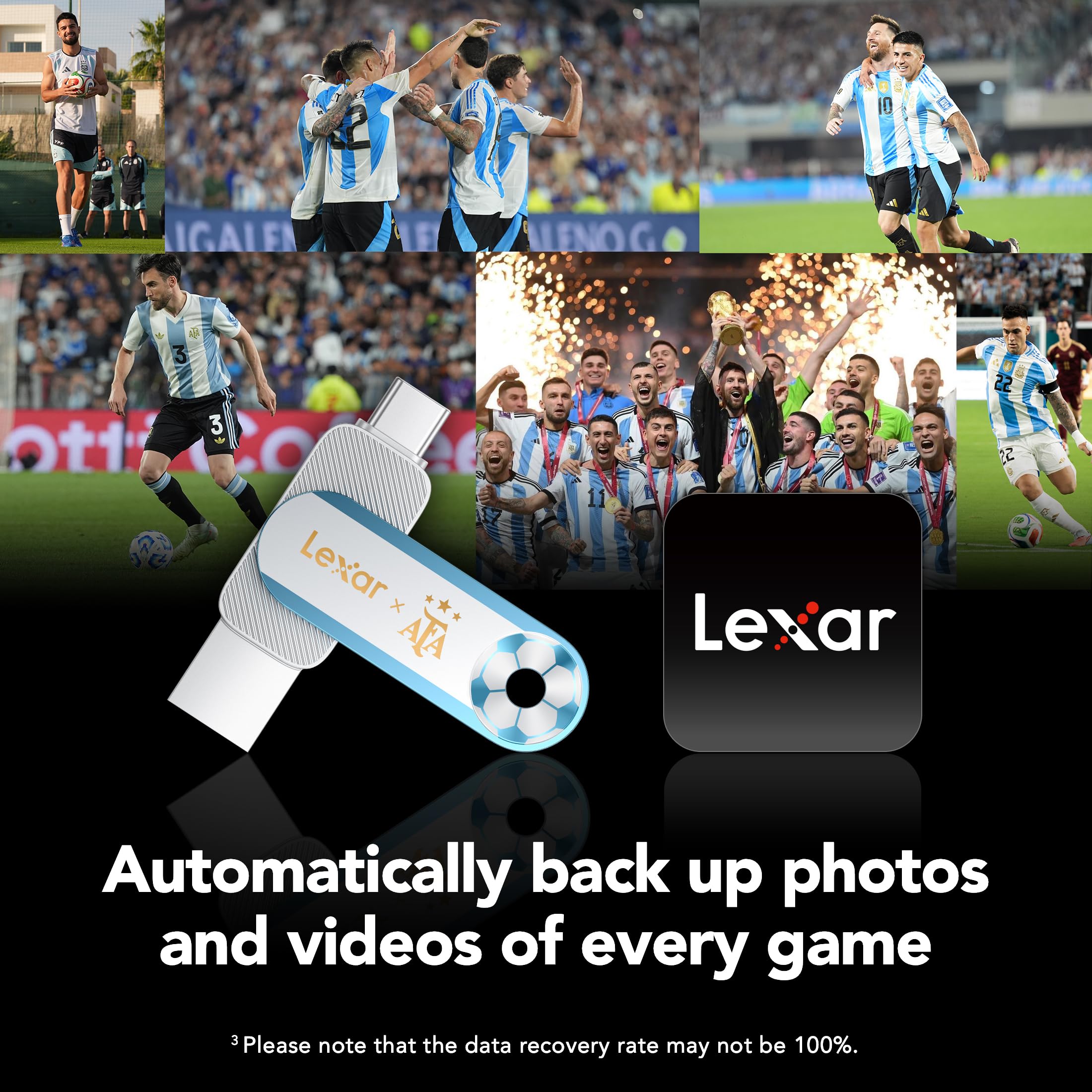 Lexar Unidad dual de estado sólido de 128 GB D500 USB 3.2 Gen 1, edición AFA, Copa del Mundo, puerto dual USB tipo C/tipo A, hasta 400 MB/s, compatible con iPhone 15/16/17, Android, tabletas, PC y Mac