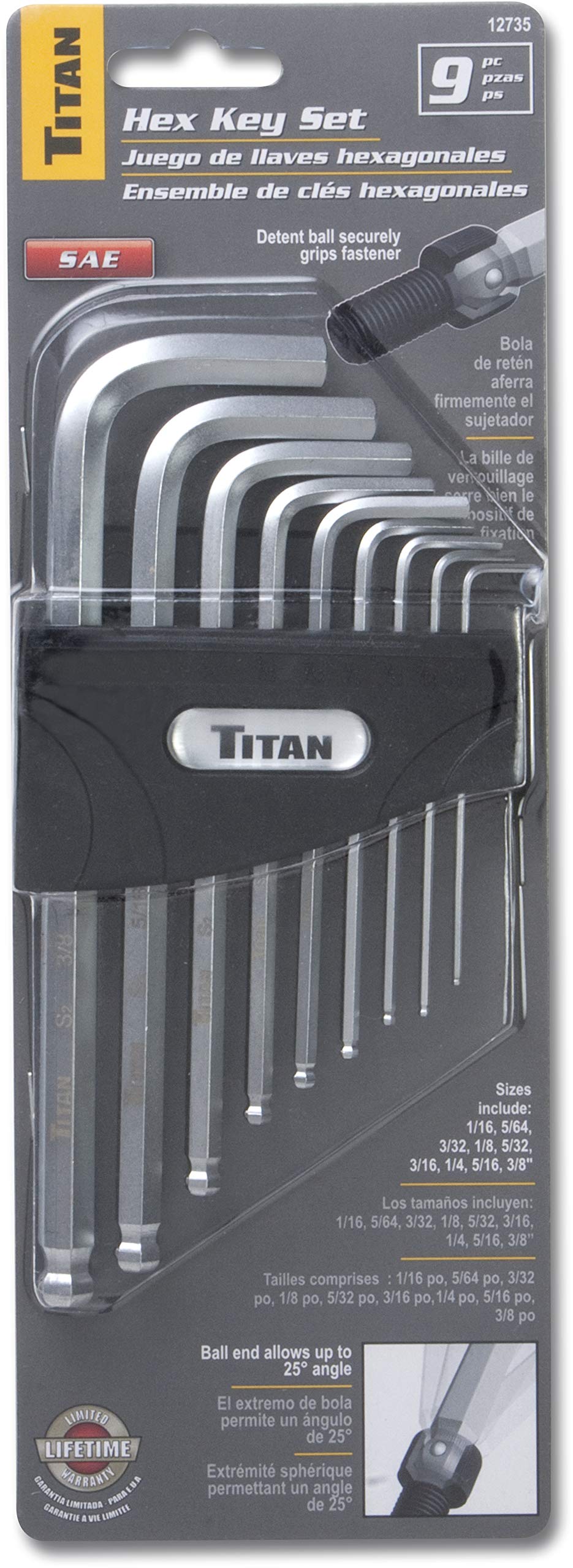 Titan Tools Titan 12735 kulka z detergentem SAE zestaw kluczy sześciokątnych – 9 sztuk, wielokolorowy