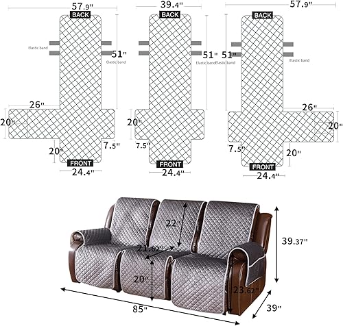 Miniatura 6 de LUFEIJIASHI Fundas antideslizantes para sofá reclinable de 3 plazas, fundas impermeables para sofá reclinable de 3 plazas, fundas de terciopelo para