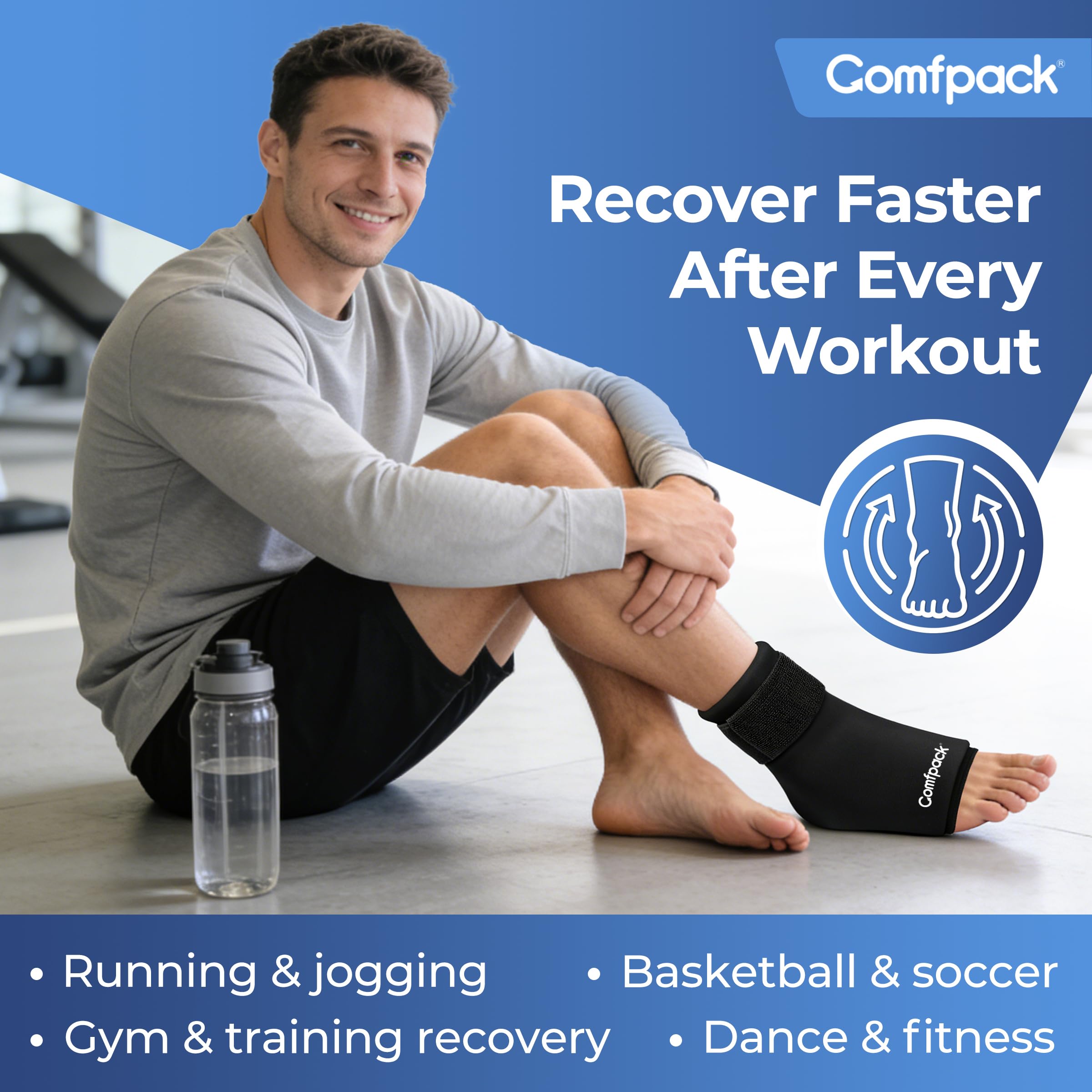 Comfpack Envoltura de hielo para el tobillo, terapia reutilizable para frío y calor | Envoltura de gel flexible para aliviar el dolor de pies de 360°, perfecta para fascitis plantar y esguinces.