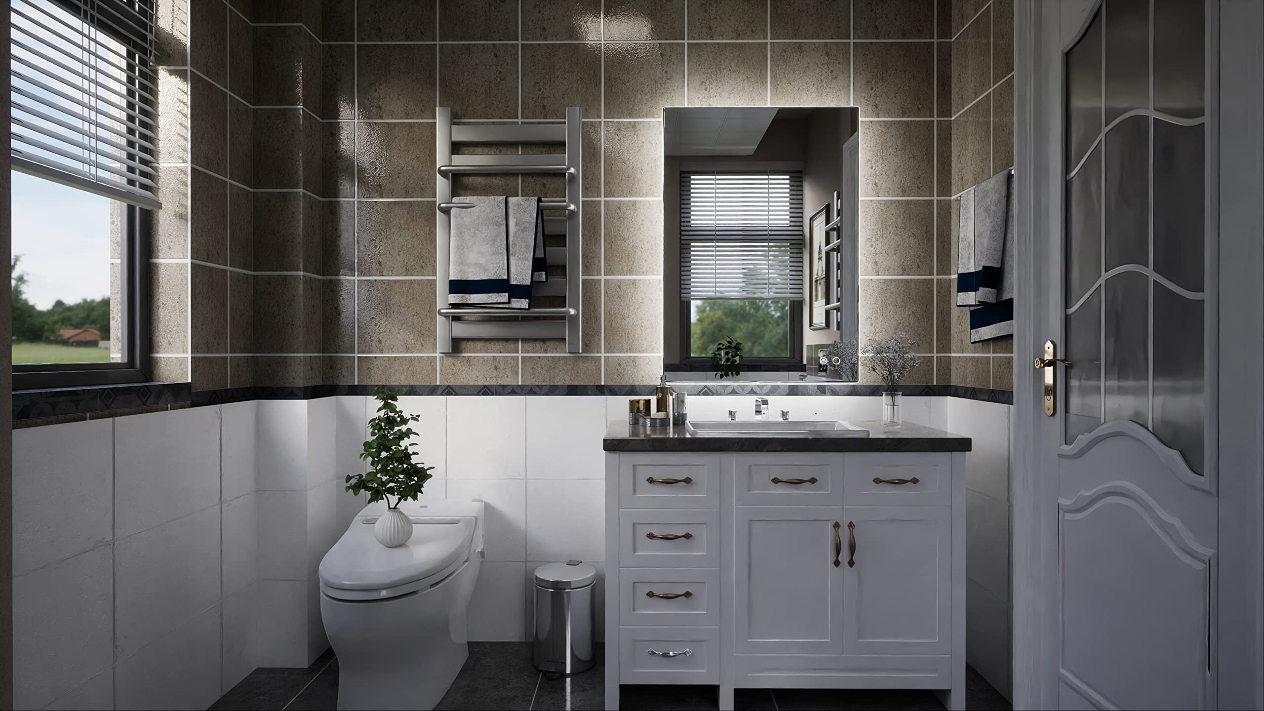 Specchio Da Bagno Retroilluminato A LED Keonjinn – 91x61 Cm, Antiappannamento, Luce Bianca Fredda Dimmerabile, Montaggio Verticale/Orizzontale