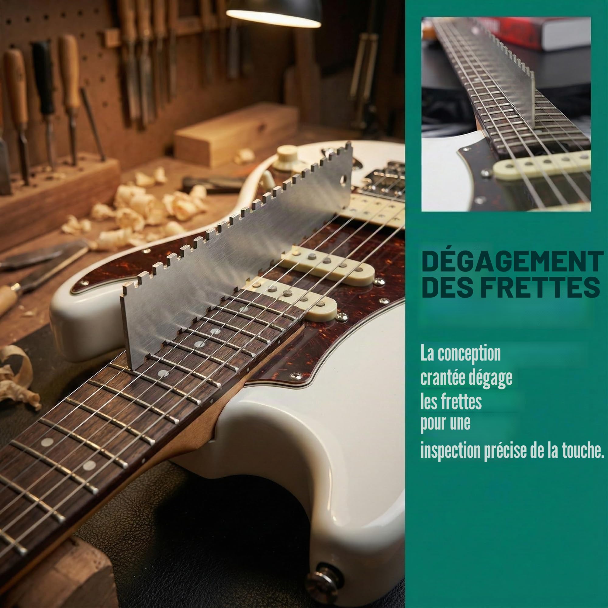 Manche de guitare de 42 cm, Règle Crantée en Acier Inoxydable pour Nivellement du Manche de Guitare