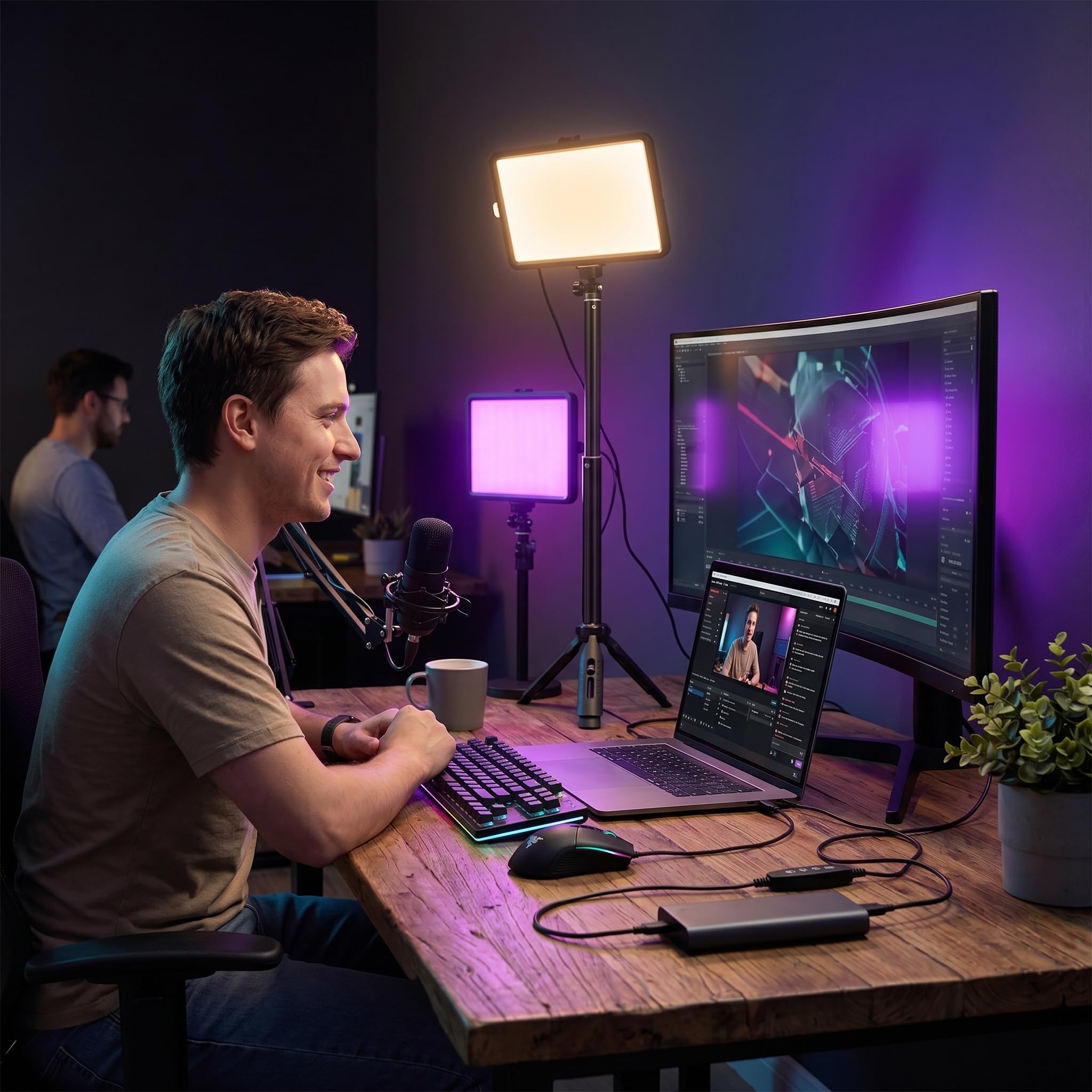 LED Studio Light, RGB Video Light Kit 10 Livelli Kit di Illuminazione Video LED Dimmibile USB con Treppiede per Registrazione Video, Streaming di Gioco, YouTube