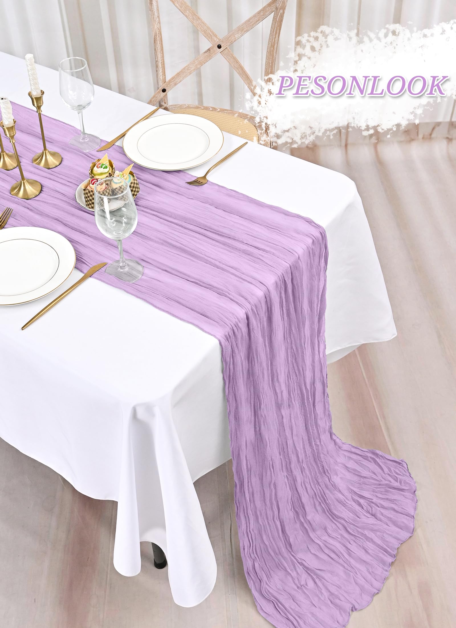 Confezione da 8 runner da tavola in garza da 3 m di lunghezza, colore viola chiaro, stile bohémien, per matrimoni, addio al nubilato, feste, banchetti-55 x 300 cm