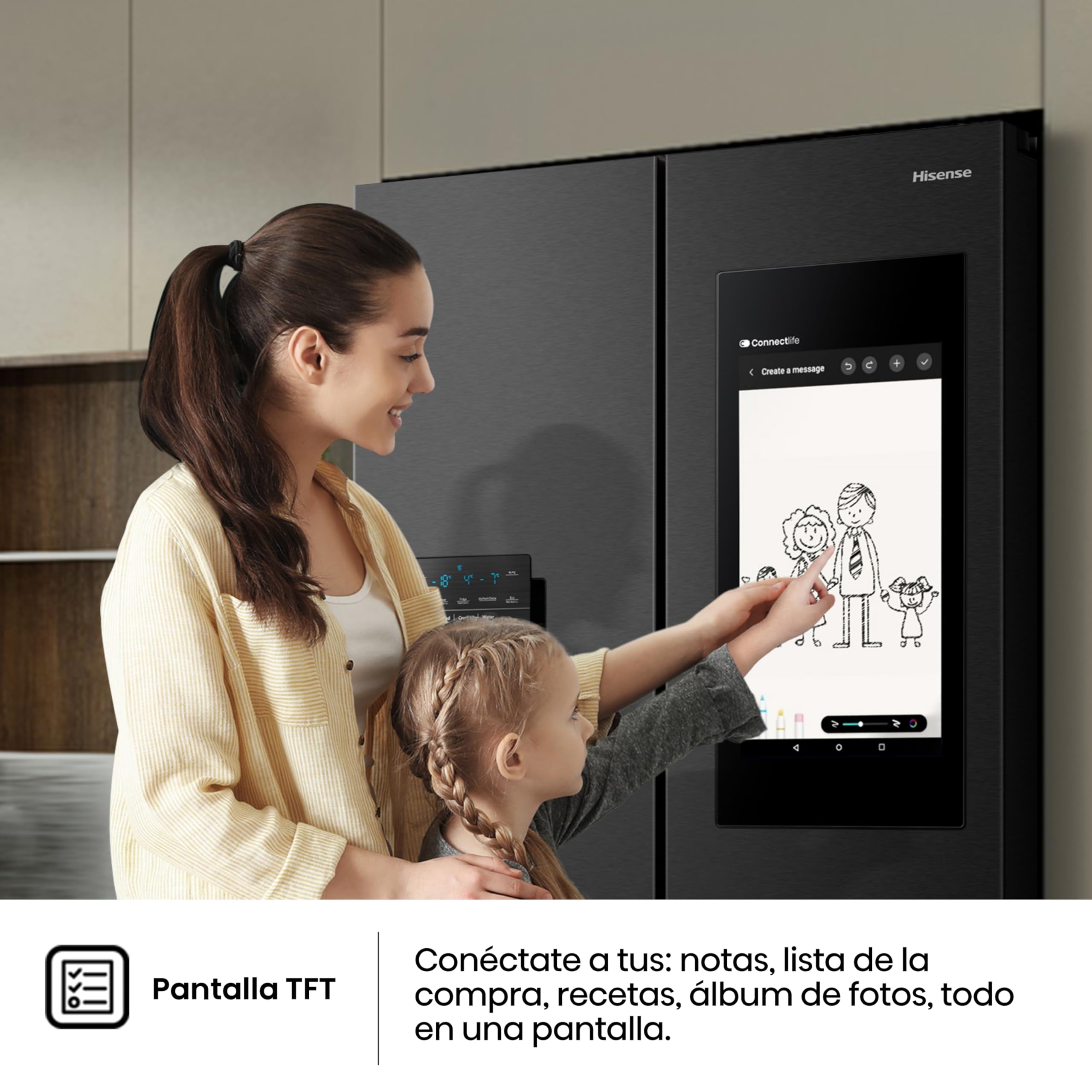 Hisense RQ760N4IFE Cross Door Puerta Americana con dispensador, Total NoFrost, Smart Connectivity con Pantalla & WiFi, MultiFlow,Metal Tech Cooling, E, Negro