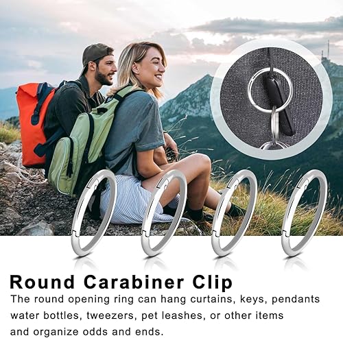 Miniatura 10 de Paquete de 10 mosquetones redondos de 34 pulgadas, llaveros de metal, anillos de resorte para bolso, bolsa de hombro, cadena, clip, clip, cuerda de