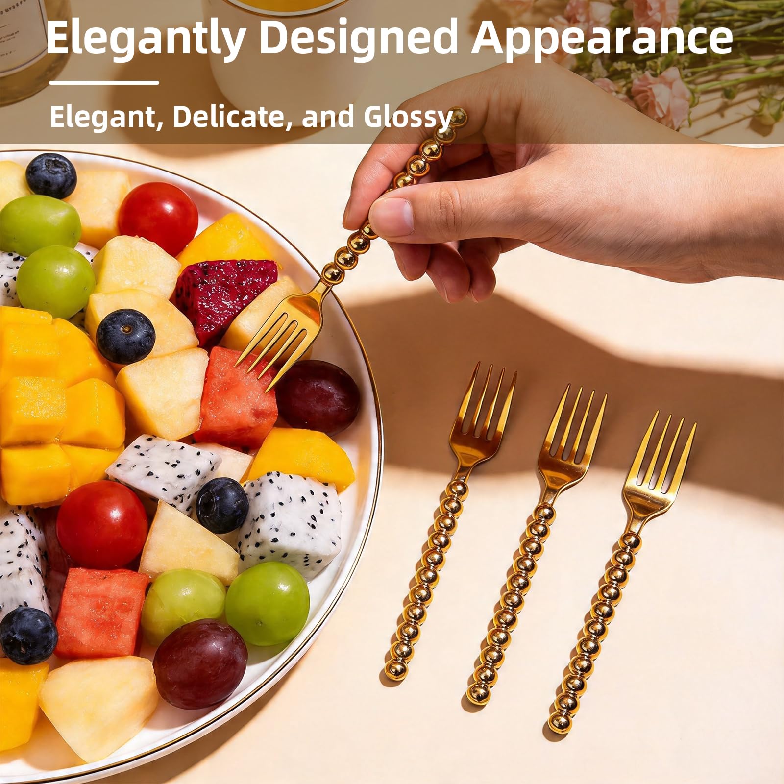 Premium Gold Mini Dessert Forks - 120-Piece with Beaded Handle, 4.4 Inch — Amazon image 6