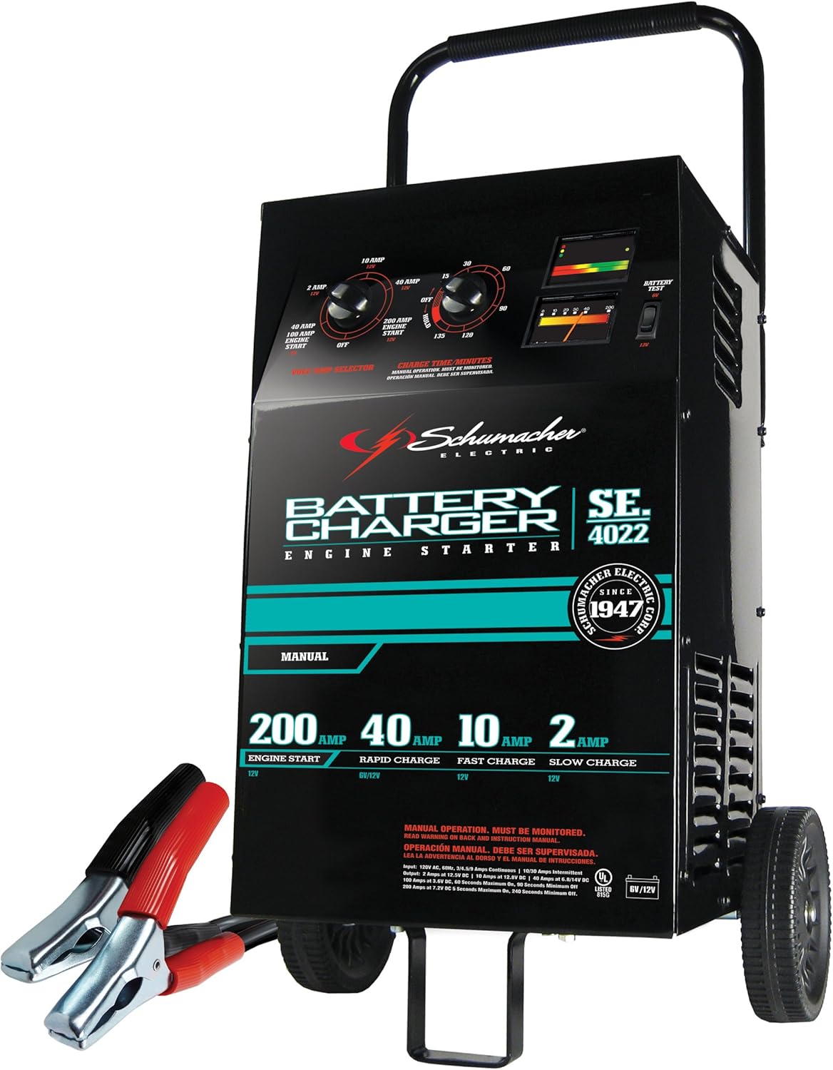 Schumacher SE4022 2/10/40/200 Amp Manual Wheeled Battery