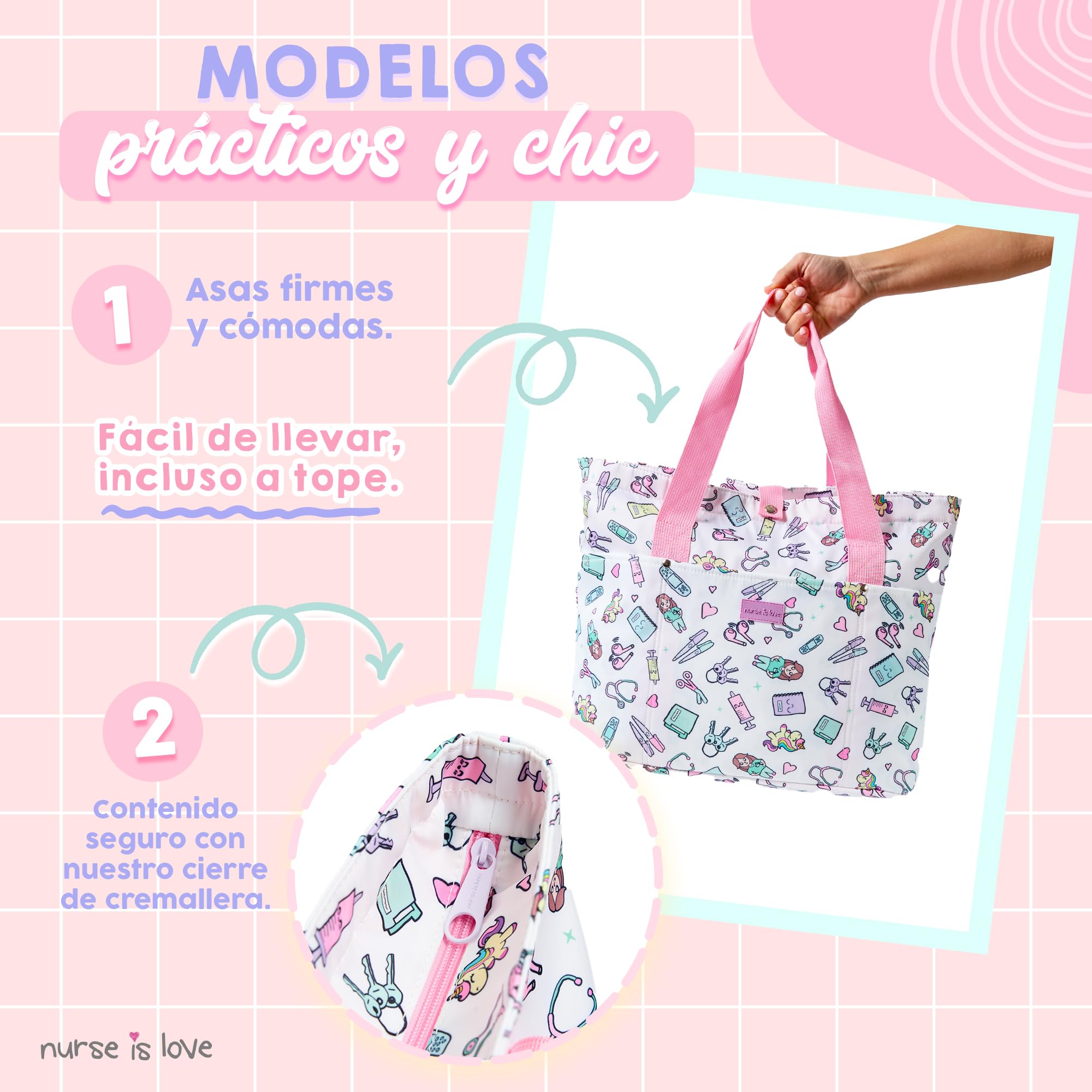 Nurse is Love Bolso Mujer Grande con Asas para Enfermera - Bolsos Tote Bag Multiples Bolsillos Para una | Organizador, Guarda Tijeras Enfermeria, Regalos, Tcae Accesorios