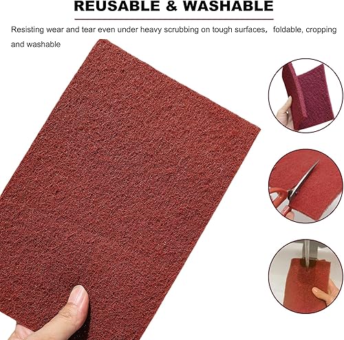 Miniatura 3 de Paquete de 10 almohadillas rojas de uso general de 6 x 9 pulgadas, para raspado, raspado, lijado, preparación de imprimación de pintura, preparación