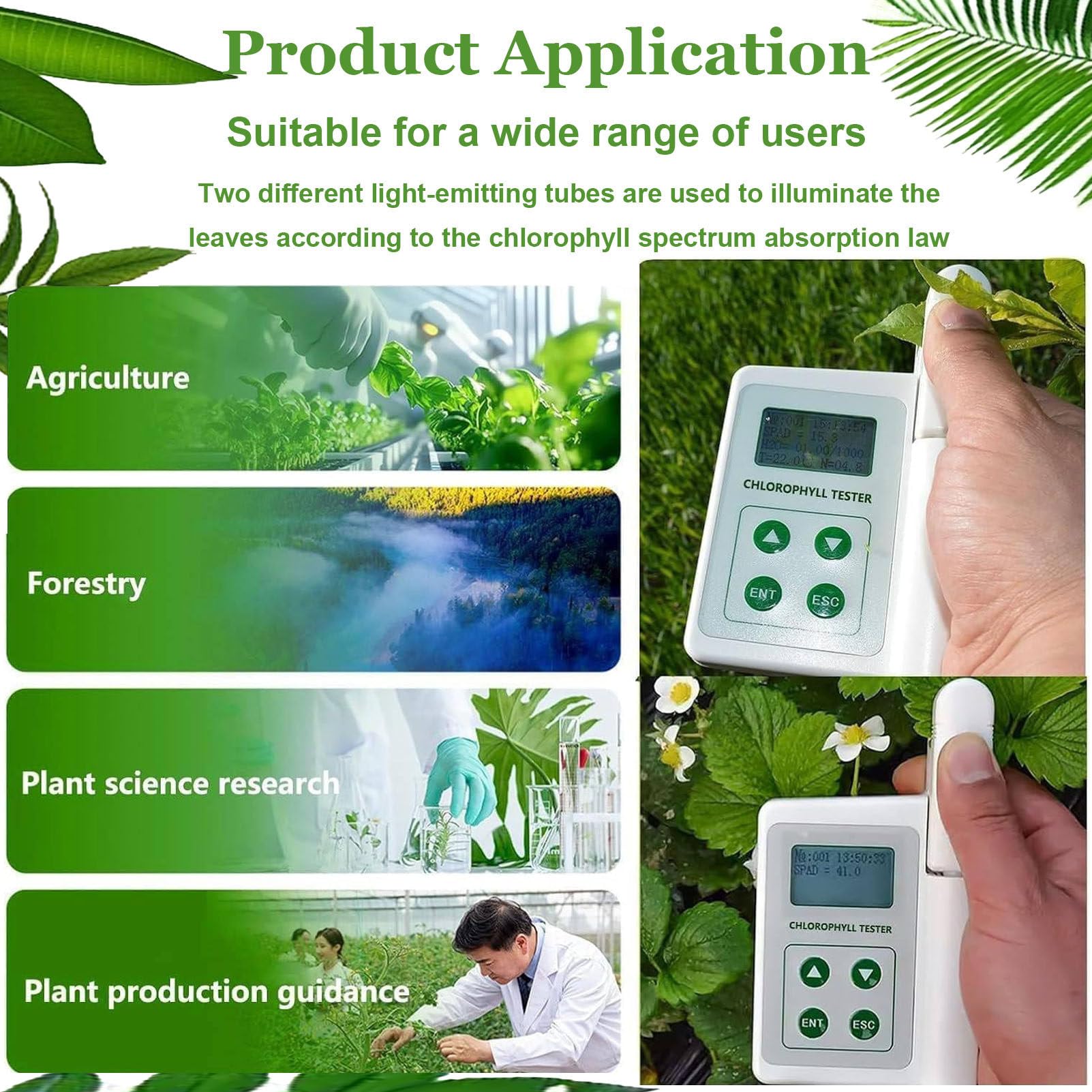 Medidor portátil de clorofila con SPAD y análisis de nitrógeno: comprobador portátil de clorofila, nitrógeno, Temperatura y Humedad, 2000 mAh, para Agricultores y científicos. B