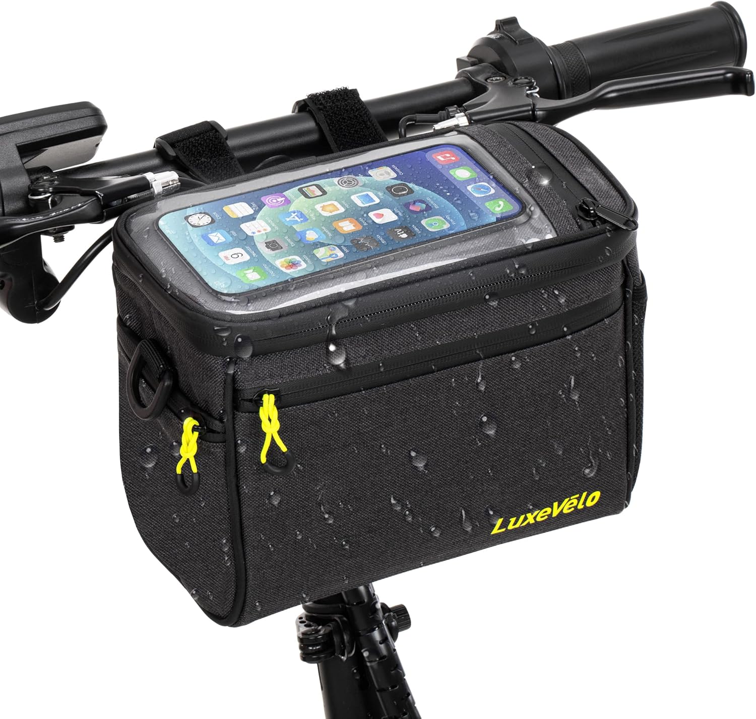 Bike Handlebar Bag – Waterproof 5L Large Capacity Storage Front Bike Bag, Top Touchscreen Phone Pouch, Bike Storage Bag Includes Extra Sides Pockets & Shoulder Strap for Outdoor Riding