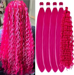 Pink Braiding Hair for Boho Braids Hot Pink Boho Hair for Braiding Prestretched bohemian Braids Hypoallergenic Deep Wave Hair