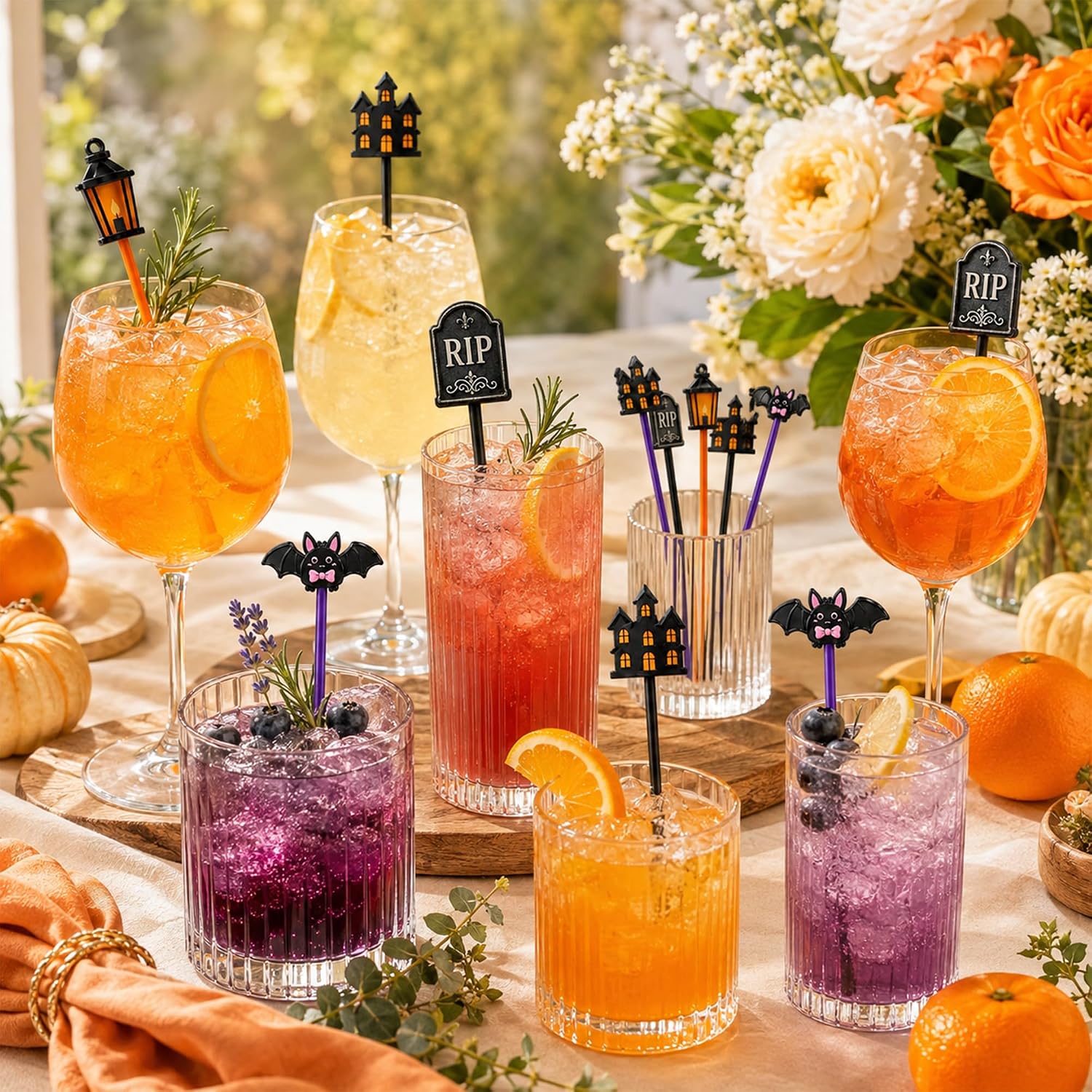 36 Pack Halloween Cocktail Stirrers, 7.1in Swizzle Sticks, 4 Spooky Designs