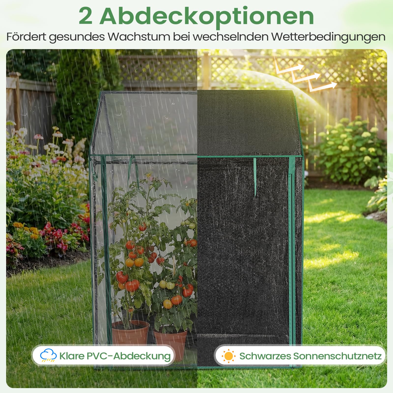 COSTWAY Tomatengewächshaus klein 129 x 80 x 173 cm, Tragbarer Foliengewächshaus mit schwarzem Sonnenschutznetz, PVC-Folie, Tür, Fenster & Erdnägel, Gewächshaus für Garten & Balkon