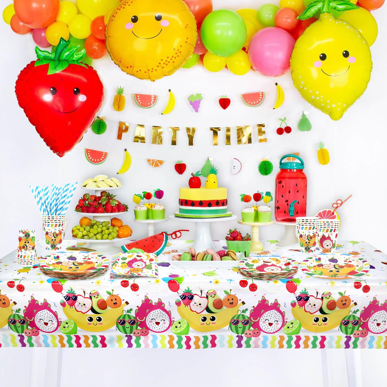 Accessori per feste di frutta, piatti, tovaglioli, tazze, tovaglie, cannucce, per ballare frutta a tema 1 ° compleanno, baby shower party decoro servito 20