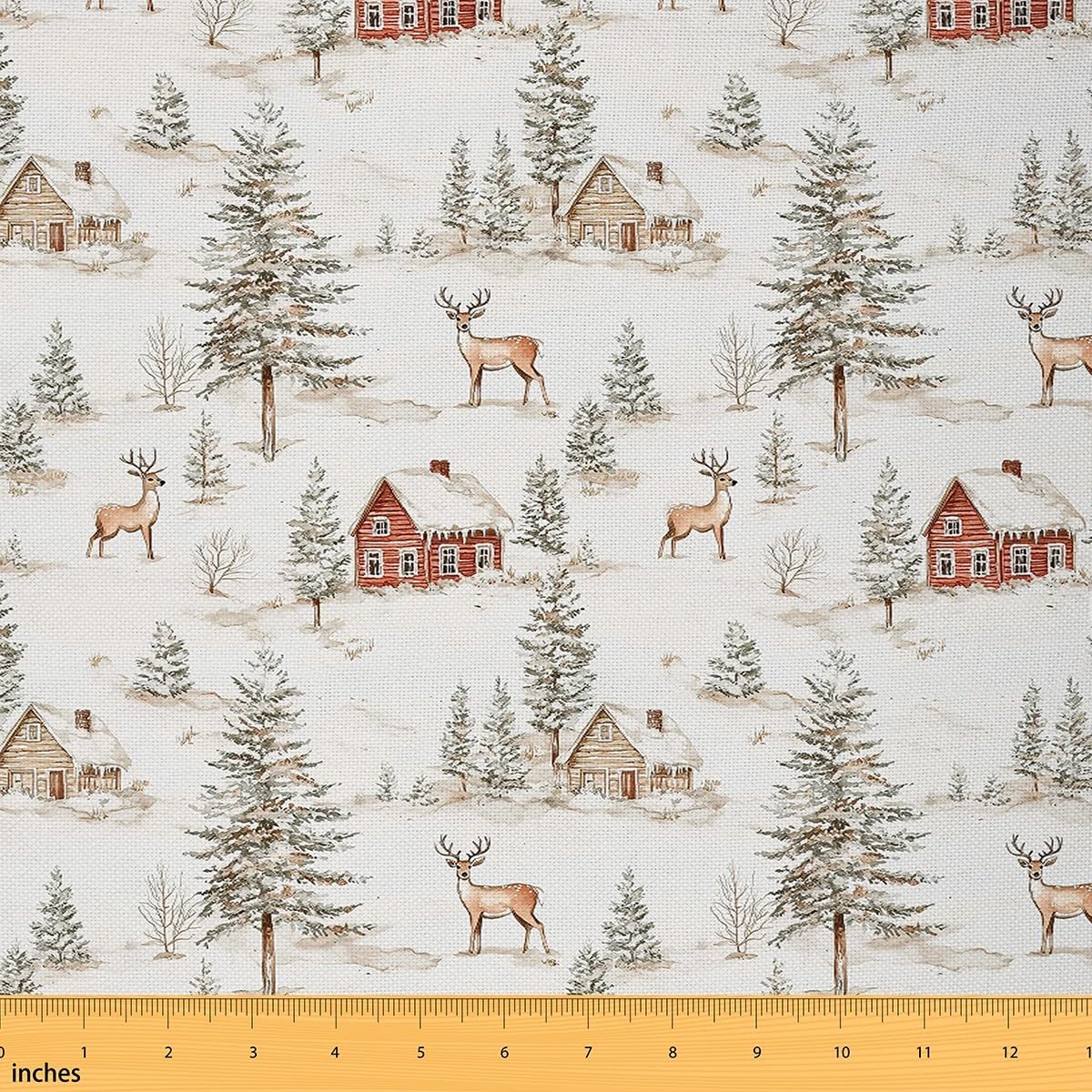 Feelyou Christmas Fabric by The Yard Kids 3 Yard Merry Christmas Upholstery Fabric for Chairs Xmas Deer Elk Decor Waterproof Outdoor Fabric Trees Reupholstery Fabric Decor Off-White